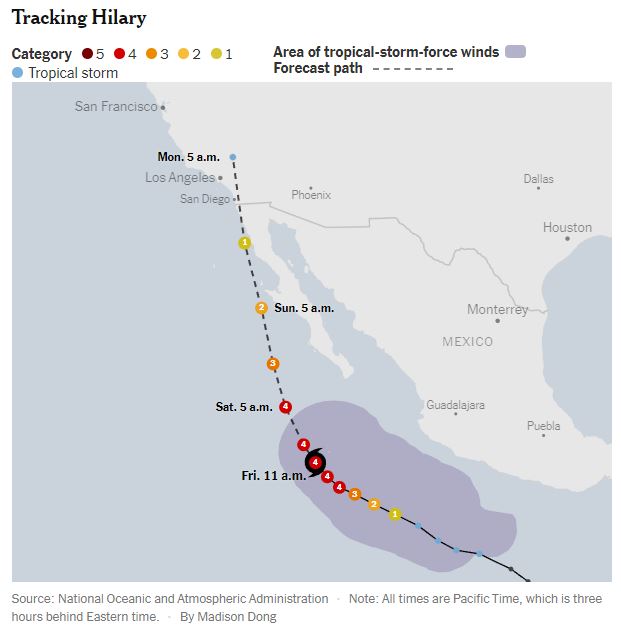 热带风暴“希拉里”正在接近加州 加州上次遭遇热带风暴还是在1939年